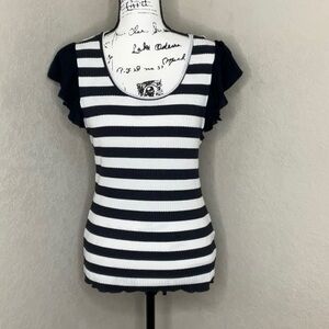 650 - T.LA Anthropologie NWT Navy Blue/White Striped Scoop Neck Top, Size XL
